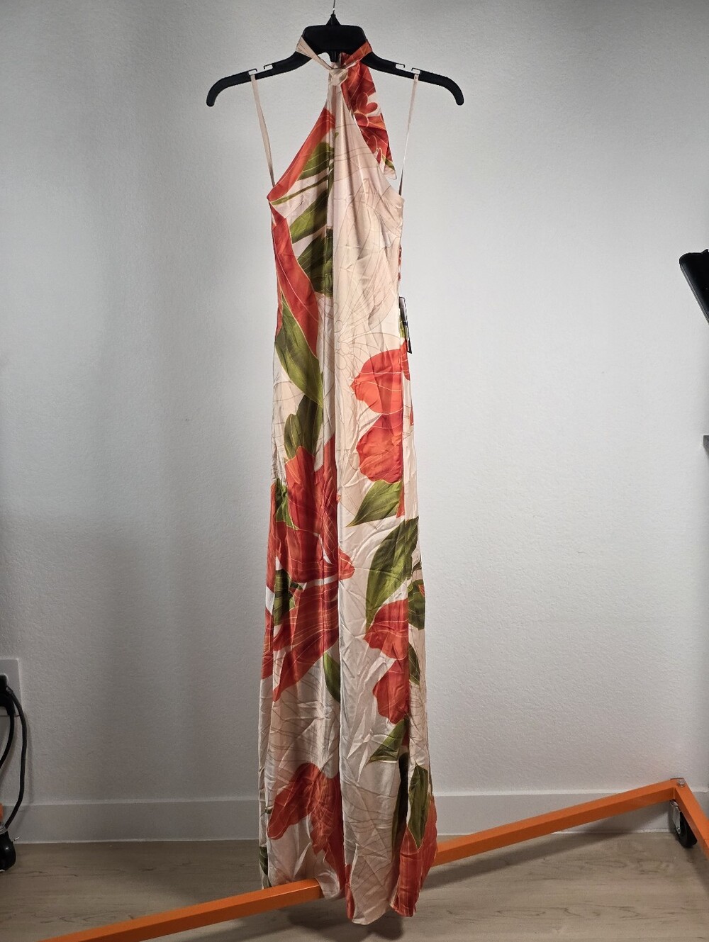 Seni & Cade NWT Floral Halter Maxi Dress Peach Red Green Size XL Events - Picture 3 of 12